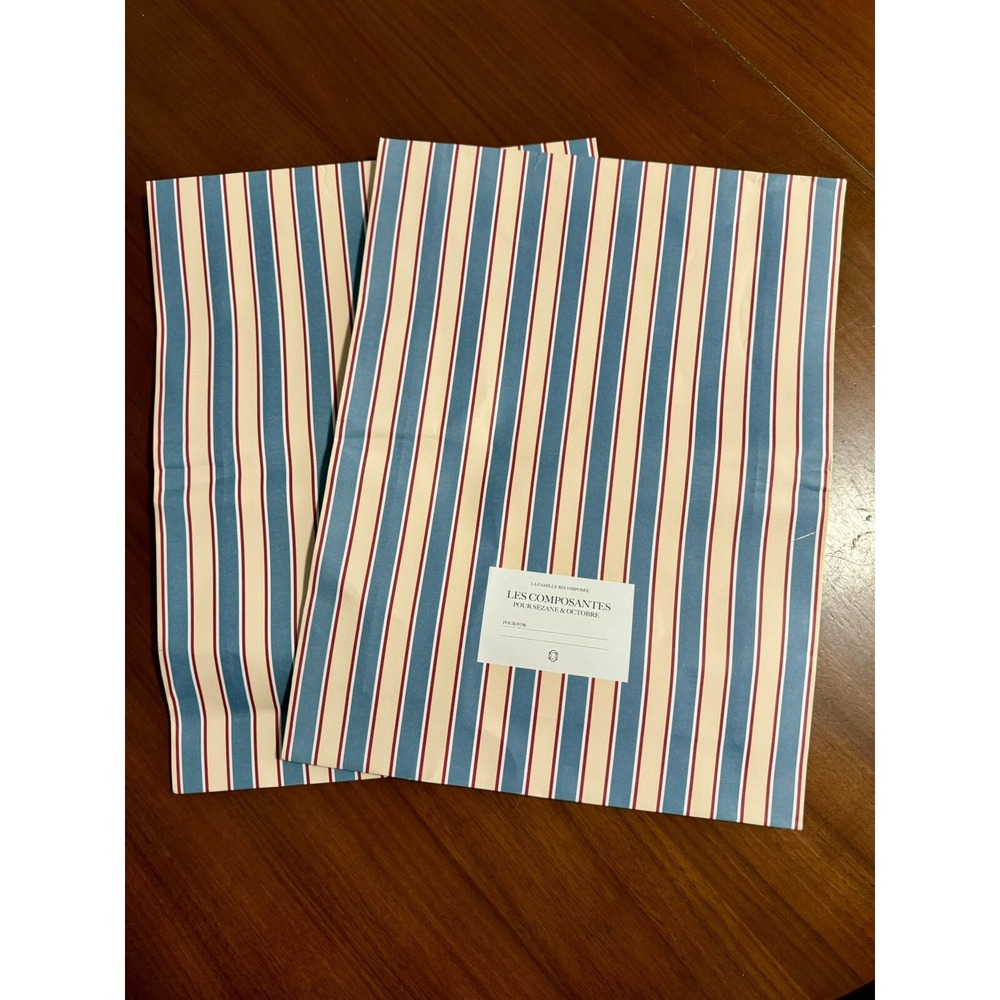 Sézane French Striped Gift Bags Holiday Wrap with Red Ribbon 16"x12"x3.5"